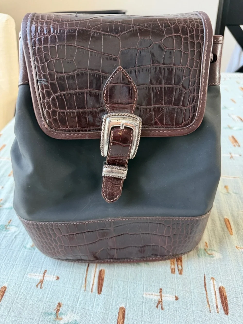 Brighton Brown Croc-Trim Nylon Backpack